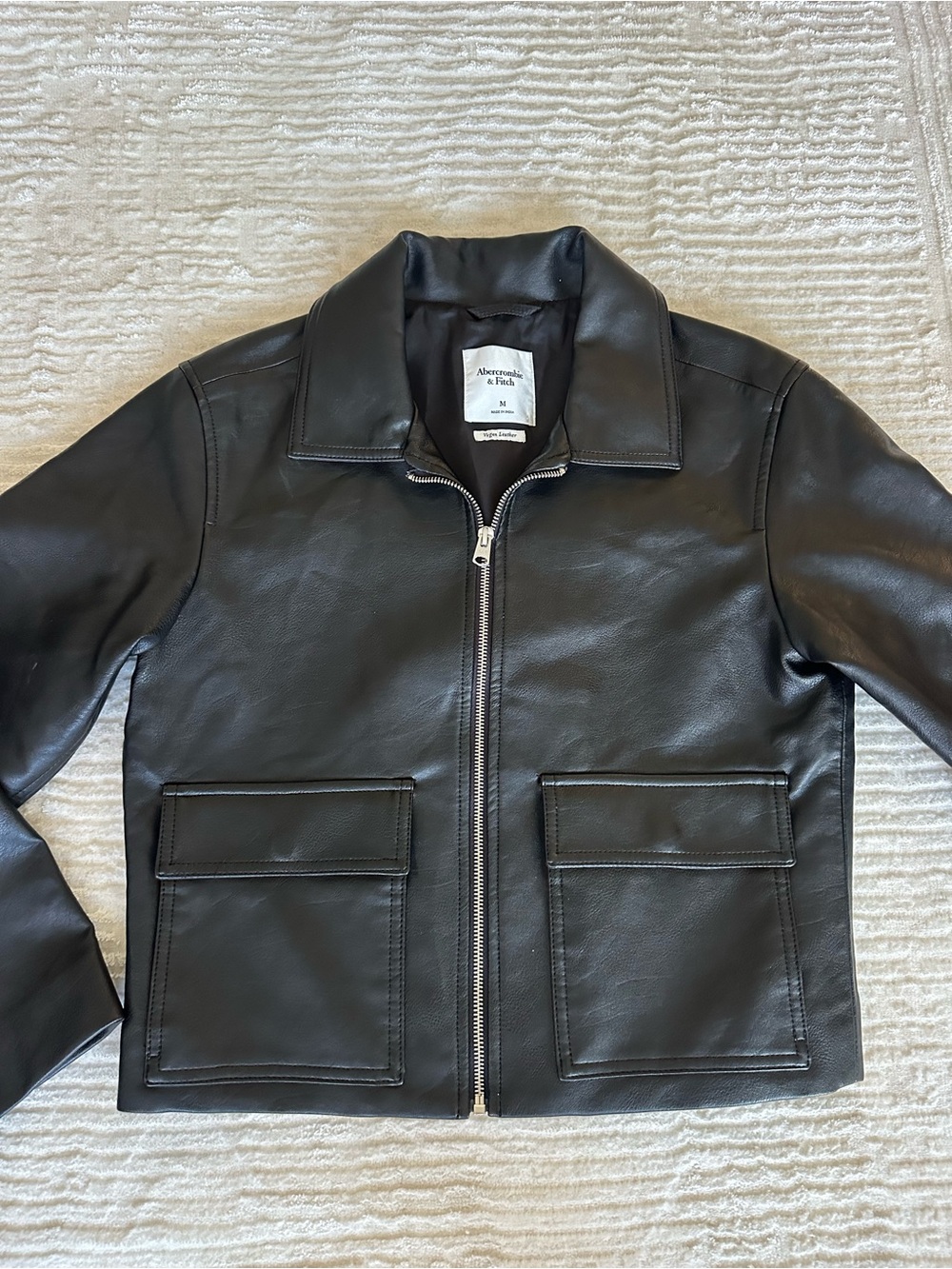 Abercrombie & Fitch Black Vegan Leather Utility Jacket Size M